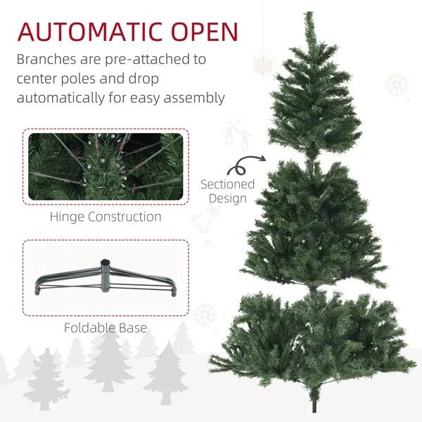 7.5’ Green Christmas Tree With Auto Open, Flame Retardant And Easy Assembled Steel Base