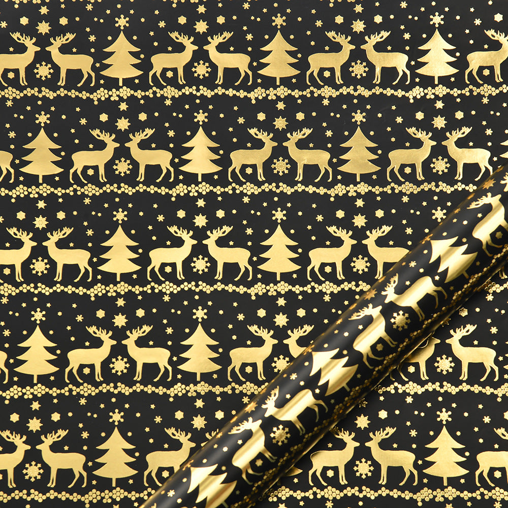 Vintage Black Gold Elk Snowflake Christmas Tree Wrapping Paper