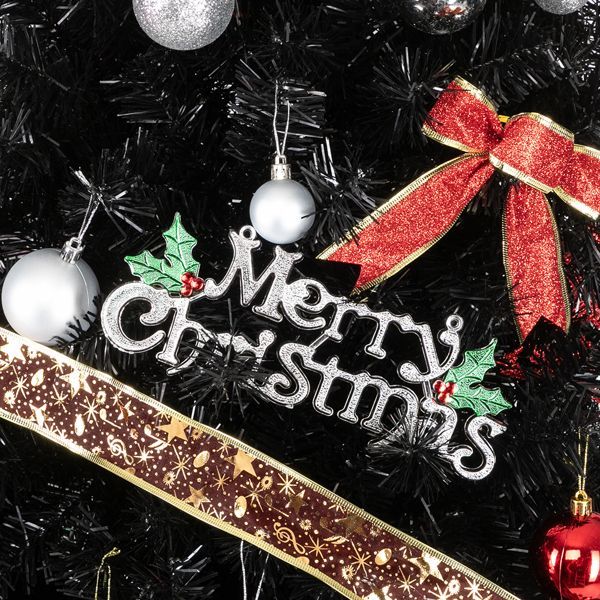 6’ Black Christmas Tree With Auto Open, Flame Retardant And Easy Assembled Steel Base