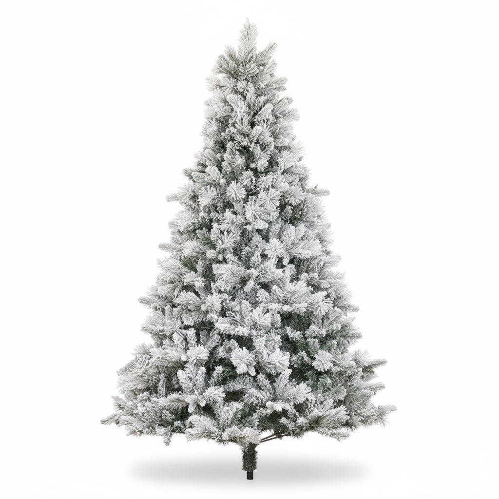7.5’ Snow Flocked Christmas Tree With Clear Lights, Flame Retardant & Easy Assembled Steel Base