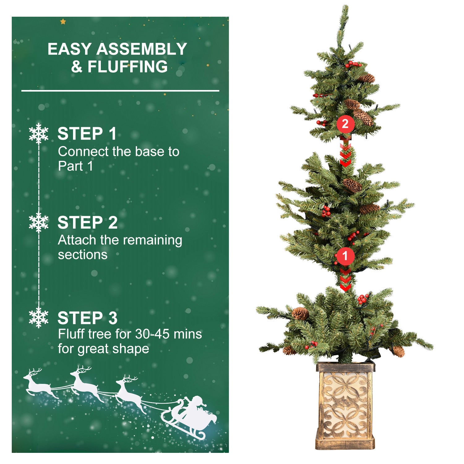 4’ Small Slim Porch Christmas Tree With Clear Lights, Flame Retardant & Easy Assembled Steel Base