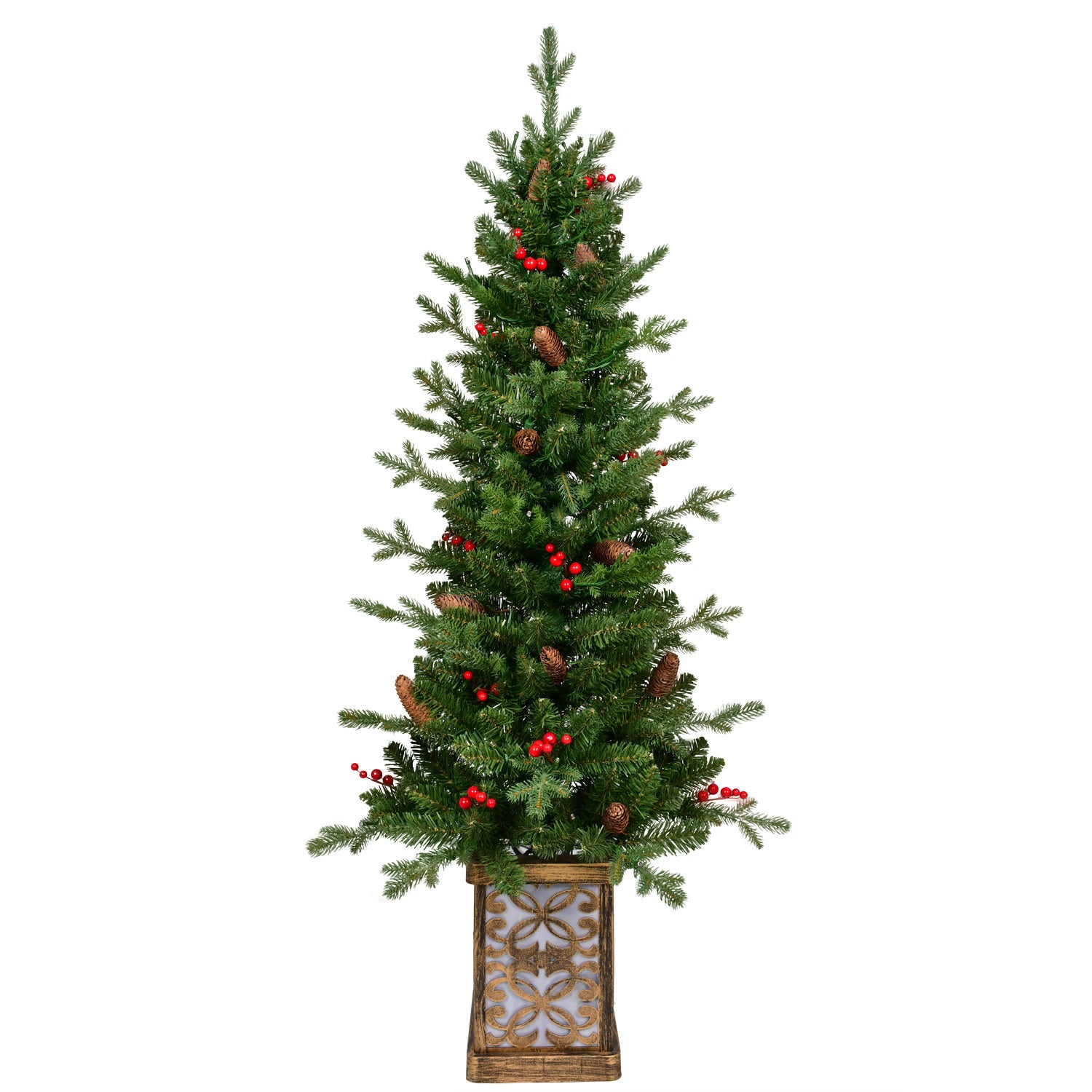 4’ Small Slim Porch Christmas Tree With Clear Lights, Flame Retardant & Easy Assembled Steel Base