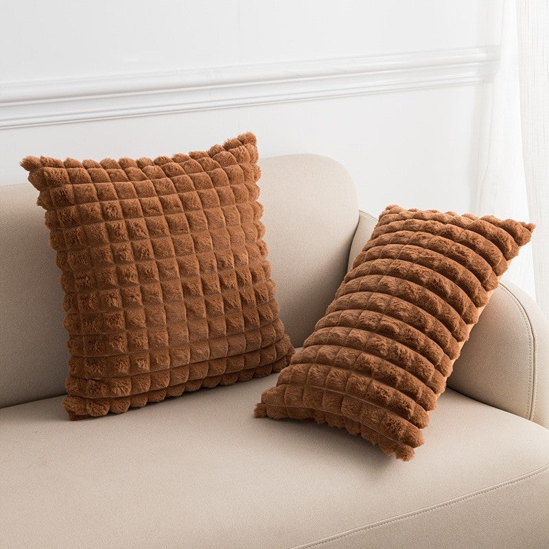 Cozy Waffle Grid Sculpted Rabbit Hair Cut Plaid Pillow Set (2-Pack)