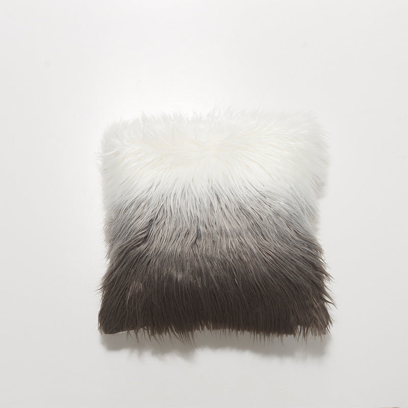 Chic Ombre Shag Faux Fur Throw Pillow Cases. (2-Pack)