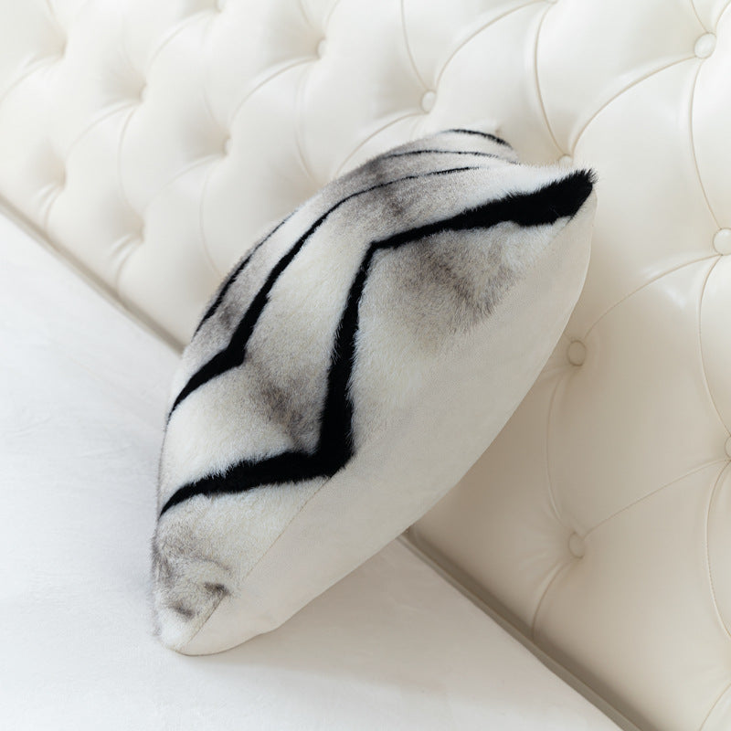 Chic Chevron Faux Fur Accent Throw Pillow