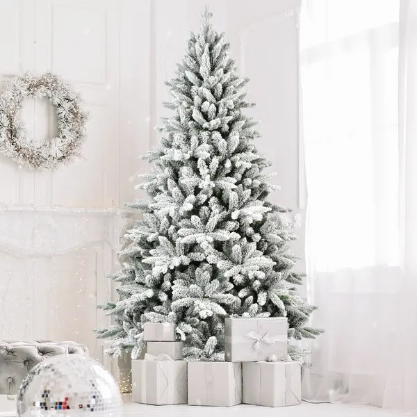 7’ Snow Flocked Christmas Tree With Flame Retardant & Easy Assembled Metal Base