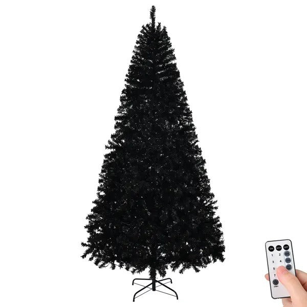 8’ Black Christmas Tree With Warm Lights, Flame Retardant & Easy Assembled Steel Base