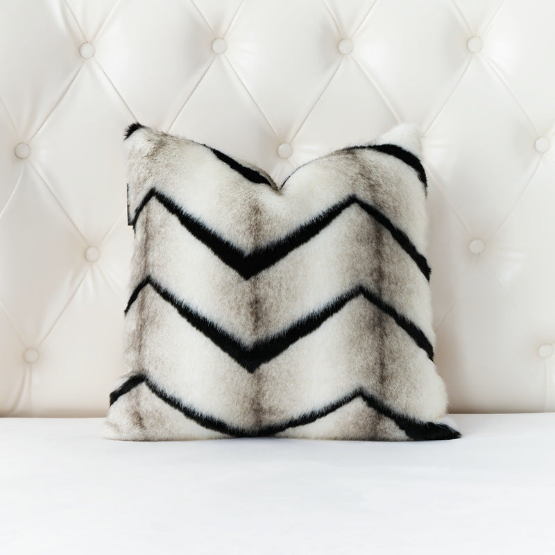 Chic Chevron Faux Fur Accent Throw Pillow